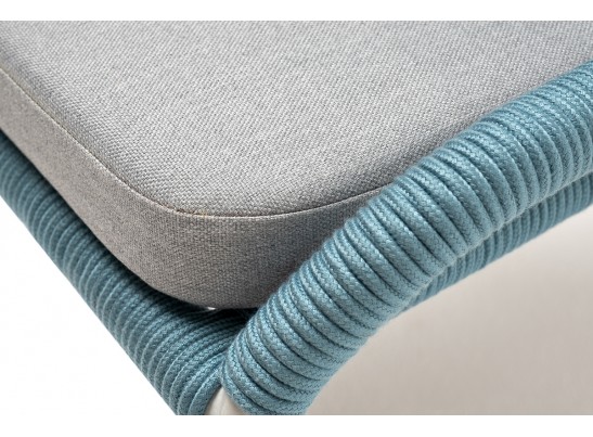 "Милан" стул плетеный из роупа, каркас алюминий светло-серый (RAL7035) муар, роуп бирюзовый круглый, ткань светло-серая в Ростове-на-Дону