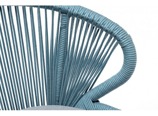 "Милан" стул плетеный из роупа, каркас алюминий светло-серый (RAL7035) муар, роуп бирюзовый круглый, ткань светло-серая в Ростове-на-Дону