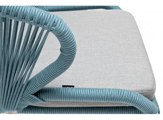 "Милан" стул плетеный из роупа, каркас алюминий светло-серый (RAL7035) муар, роуп бирюзовый круглый, ткань светло-серая в Ростове-на-Дону