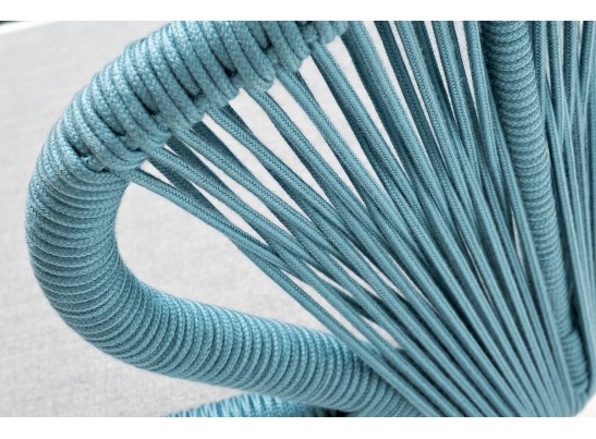 "Милан" стул плетеный из роупа, каркас алюминий светло-серый (RAL7035) муар, роуп бирюзовый круглый, ткань светло-серая в Ростове-на-Дону