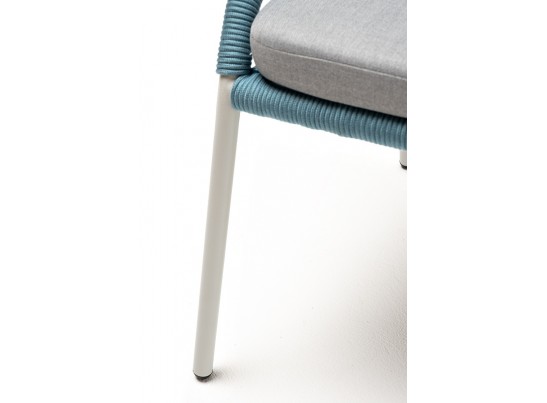 "Милан" стул плетеный из роупа, каркас алюминий светло-серый (RAL7035) муар, роуп бирюзовый круглый, ткань светло-серая в Ростове-на-Дону