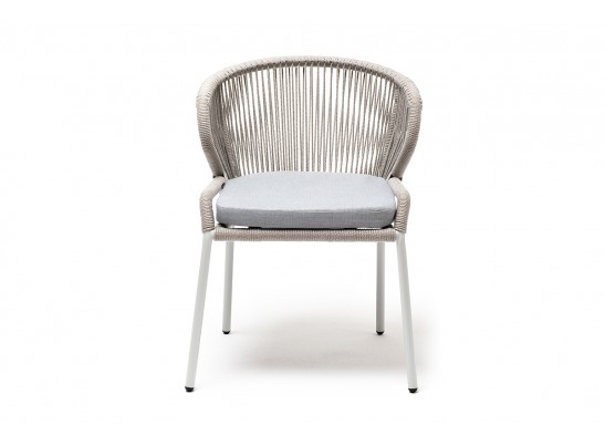 "Милан" стул плетеный из роупа, каркас алюминий светло-серый (RAL7035) муар, роуп серый меланж круглый, ткань светло-серая в Ростове-на-Дону