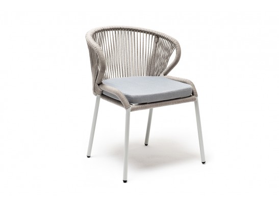 "Милан" стул плетеный из роупа, каркас алюминий светло-серый (RAL7035) муар, роуп серый меланж круглый, ткань светло-серая в Ростове-на-Дону