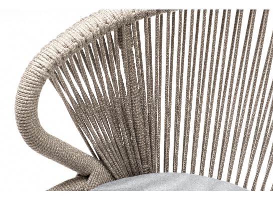 "Милан" стул плетеный из роупа, каркас алюминий светло-серый (RAL7035) муар, роуп серый меланж круглый, ткань светло-серая в Ростове-на-Дону