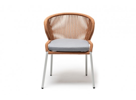 "Милан" стул плетеный из роупа, каркас алюминий светло-серый (RAL7035) муар, роуп оранжевый меланж круглый, ткань светло-серая в Ростове-на-Дону