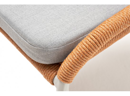 "Милан" стул плетеный из роупа, каркас алюминий светло-серый (RAL7035) муар, роуп оранжевый меланж круглый, ткань светло-серая в Ростове-на-Дону