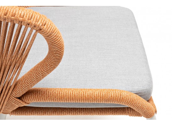 "Милан" стул плетеный из роупа, каркас алюминий светло-серый (RAL7035) муар, роуп оранжевый меланж круглый, ткань светло-серая в Ростове-на-Дону