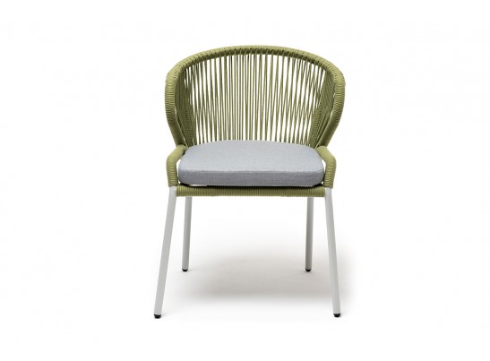 "Милан" стул плетеный из роупа, каркас алюминий светло-серый (RAL7035) муар, роуп салатовый меланж круглый, ткань светло-серая в Ростове-на-Дону