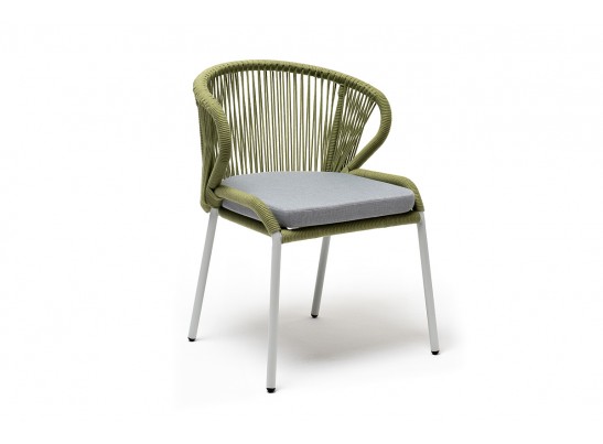 "Милан" стул плетеный из роупа, каркас алюминий светло-серый (RAL7035) муар, роуп салатовый меланж круглый, ткань светло-серая в Ростове-на-Дону
