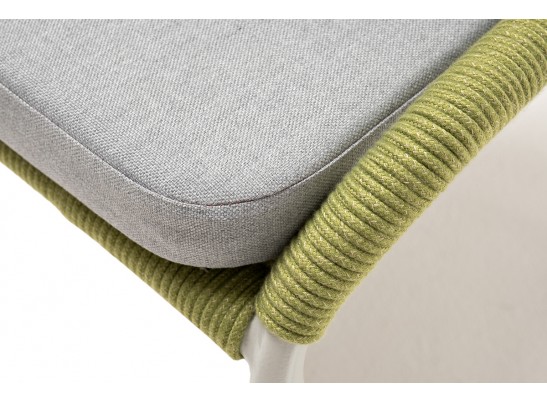 "Милан" стул плетеный из роупа, каркас алюминий светло-серый (RAL7035) муар, роуп салатовый меланж круглый, ткань светло-серая в Ростове-на-Дону