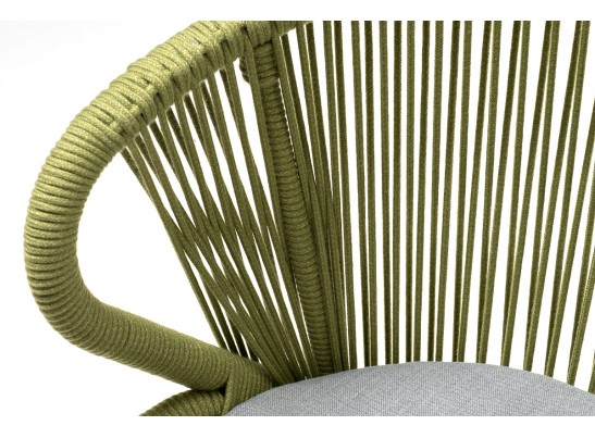 "Милан" стул плетеный из роупа, каркас алюминий светло-серый (RAL7035) муар, роуп салатовый меланж круглый, ткань светло-серая в Ростове-на-Дону