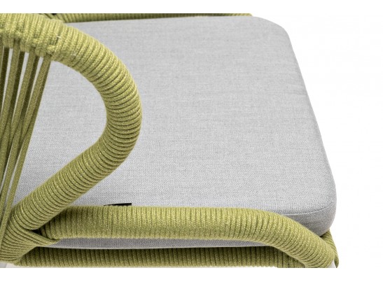 "Милан" стул плетеный из роупа, каркас алюминий светло-серый (RAL7035) муар, роуп салатовый меланж круглый, ткань светло-серая в Ростове-на-Дону