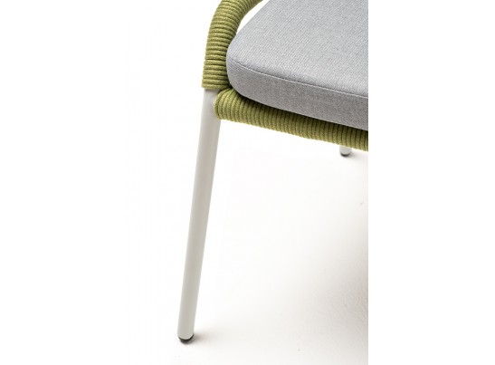 "Милан" стул плетеный из роупа, каркас алюминий светло-серый (RAL7035) муар, роуп салатовый меланж круглый, ткань светло-серая в Ростове-на-Дону