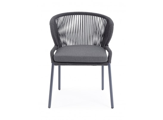 "Милан" стул плетеный из роупа, каркас алюминий темно-серый (RAL7024) муар, роуп темно-серый круглый, ткань темно-серая 027 в Ростове-на-Дону