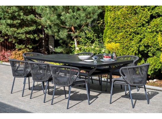 "Милан" стул плетеный из роупа, каркас алюминий темно-серый (RAL7024) муар, роуп темно-серый круглый, ткань темно-серая 027 в Ростове-на-Дону