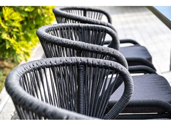 "Милан" стул плетеный из роупа, каркас алюминий темно-серый (RAL7024) муар, роуп темно-серый круглый, ткань темно-серая 027 в Ростове-на-Дону