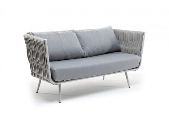 "Монако" диван 2-местный плетеный из роупа, каркас алюминий светло-серый (RAL7035) муар, роуп светло-серый 40 мм, ткань светло-серая в Ростове-на-Дону