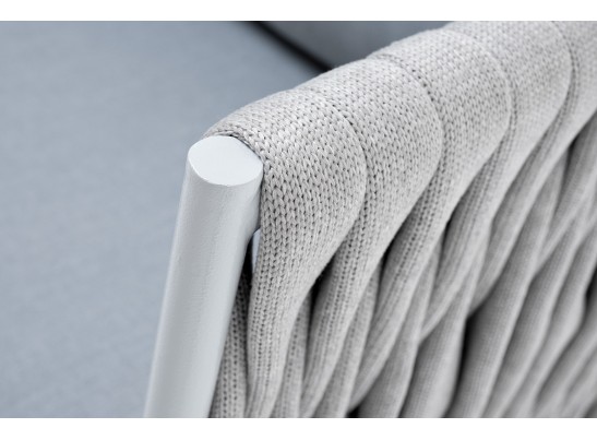 "Монако" кресло плетеное из роупа, каркас алюминий светло-серый (RAL7035) муар, роуп светло-серый 40 мм, ткань светло-серая в Ростове-на-Дону