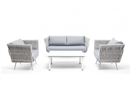 "Монако" лаунж-зона 4-местная из роупа со столом "Верона" (серый гранит), каркас светло-серый, роуп светло-серый в Ростове-на-Дону