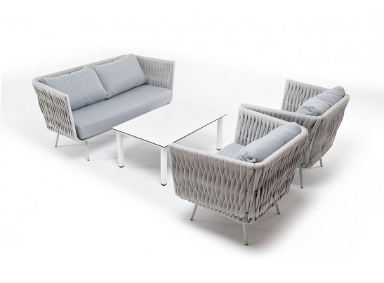 "Монако" лаунж-зона 4-местная из роупа со столом "Верона" (серый гранит), каркас светло-серый, роуп светло-серый в Ростове-на-Дону