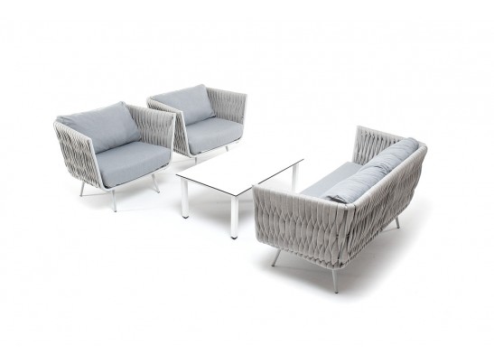 "Монако" лаунж-зона 4-местная из роупа со столом "Верона" (серый гранит), каркас светло-серый, роуп светло-серый в Ростове-на-Дону