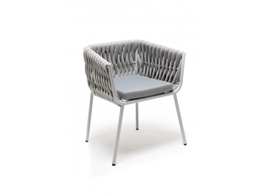 "Монако" стул плетеный из роупа, каркас алюминий светло-серый, роуп светло-серый, ткань светло-серая в Ростове-на-Дону