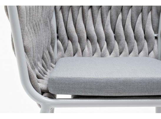 "Монако" стул плетеный из роупа, каркас алюминий светло-серый, роуп светло-серый, ткань светло-серая в Ростове-на-Дону