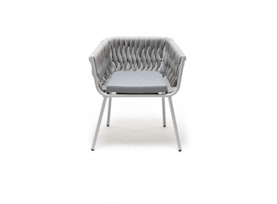 "Монако" стул плетеный из роупа, каркас алюминий светло-серый (RAL7035) муар, роуп светло-серый 40 мм, ткань светло-серая в Ростове-на-Дону