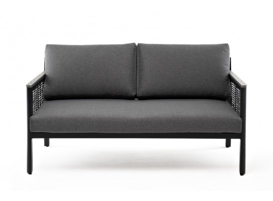 "Сан Ремо" диван 2-местный плетеный из роупа, каркас алюминий темно-серый, роуп серый, ткань серая в Ростове-на-Дону