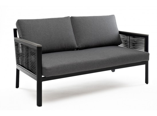 "Сан Ремо" диван 2-местный плетеный из роупа, каркас алюминий темно-серый, роуп серый, ткань серая в Ростове-на-Дону