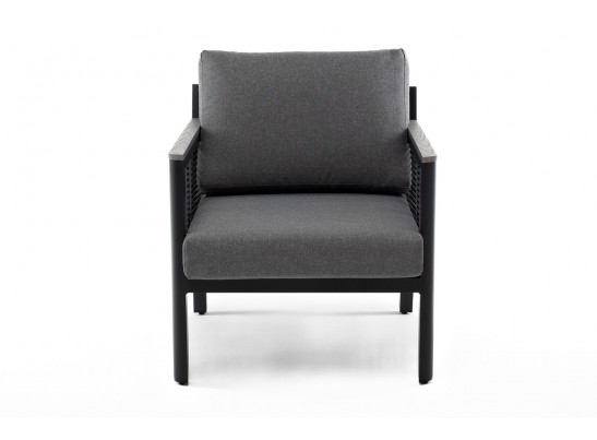 "Сан Ремо" кресло плетеное из роупа садовое, каркас алюминий темно-серый, роуп серый, ткань серая в Ростове-на-Дону