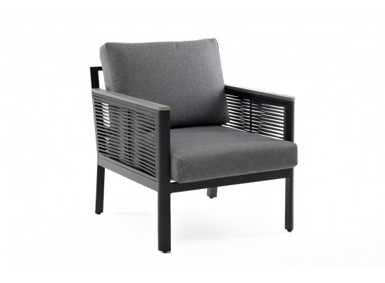 "Сан Ремо" кресло плетеное из роупа садовое, каркас алюминий темно-серый, роуп серый, ткань серая в Ростове-на-Дону