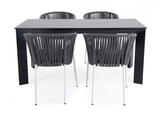 "Флоренция" обеденная группа на 4 персоны со стульями "Бордо", каркас белый, роуп серый в Ростове-на-Дону