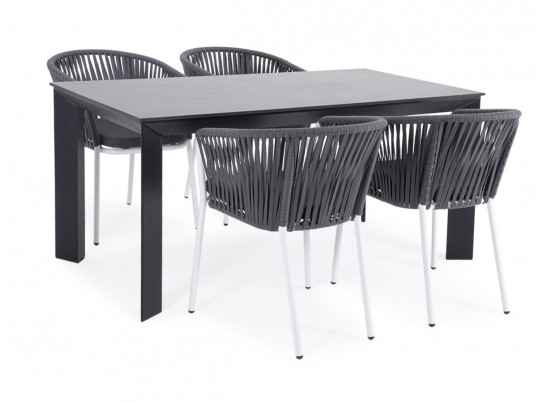 "Флоренция" обеденная группа на 4 персоны со стульями "Бордо", каркас белый, роуп серый в Ростове-на-Дону