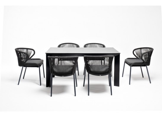 "Венето" обеденная группа на 6 персон со стульями "Милан", каркас темно-серый, роуп темно-серый в Ростове-на-Дону