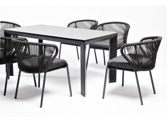 "Венето" обеденная группа на 6 персон со стульями "Милан", каркас темно-серый, роуп темно-серый в Ростове-на-Дону