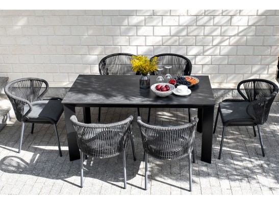"Венето" обеденная группа на 6 персон со стульями "Милан", каркас темно-серый, роуп темно-серый в Ростове-на-Дону