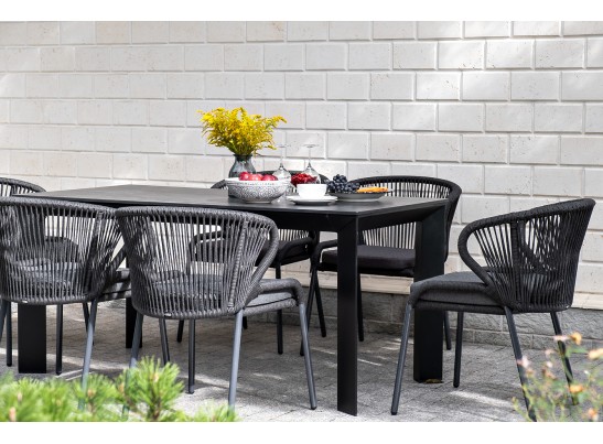 "Венето" обеденная группа на 6 персон со стульями "Милан", каркас темно-серый, роуп темно-серый в Ростове-на-Дону