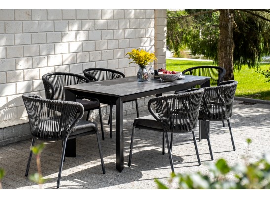 "Венето" обеденная группа на 6 персон со стульями "Милан", каркас темно-серый, роуп темно-серый в Ростове-на-Дону