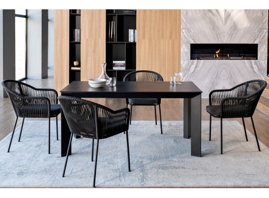 "Венето" обеденная группа на 4 персоны со стульями "Лион", каркас темно-серый, роуп темно-серый в Ростове-на-Дону