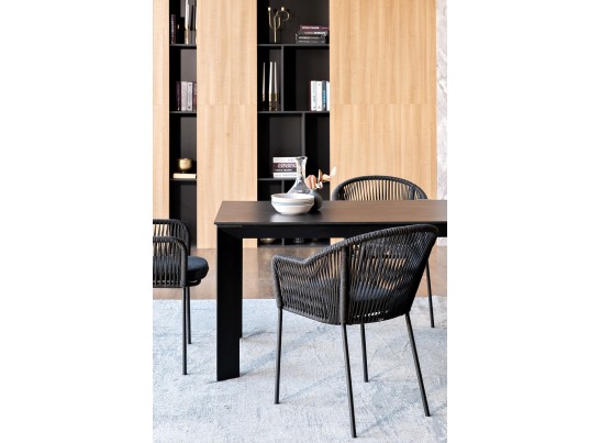 "Венето" обеденная группа на 4 персоны со стульями "Лион", каркас темно-серый, роуп темно-серый в Ростове-на-Дону