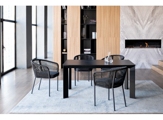 "Венето" обеденная группа на 4 персоны со стульями "Марсель", каркас темно-серый, роуп темно-серый в Ростове-на-Дону