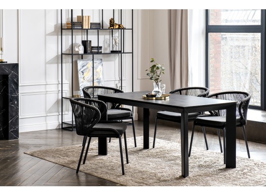 "Венето" обеденная группа на 4 персоны со стульями "Милан", каркас темно-серый, роуп темно-серый в Ростове-на-Дону