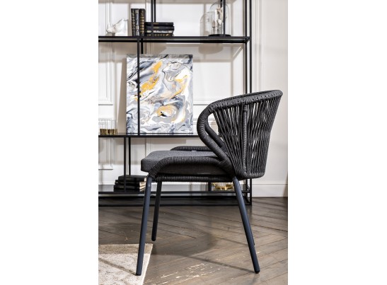 "Венето" обеденная группа на 4 персоны со стульями "Милан", каркас темно-серый, роуп темно-серый в Ростове-на-Дону