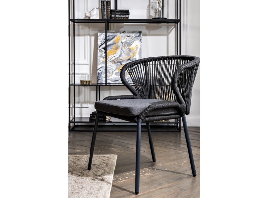 "Венето" обеденная группа на 4 персоны со стульями "Милан", каркас темно-серый, роуп темно-серый в Ростове-на-Дону