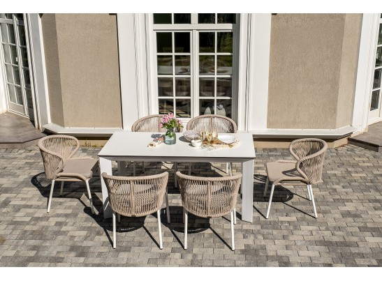 "Венето" обеденная группа на 6 персон со стульями "Милан", каркас белый, роуп бежевый в Ростове-на-Дону