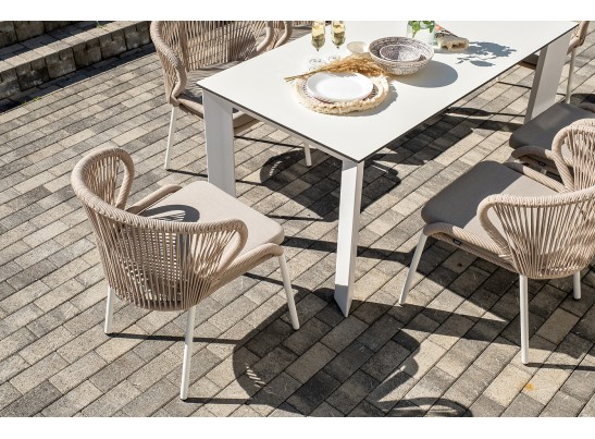 "Венето" обеденная группа на 6 персон со стульями "Милан", каркас белый, роуп бежевый в Ростове-на-Дону