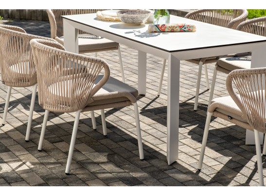 "Венето" обеденная группа на 6 персон со стульями "Милан", каркас белый, роуп бежевый в Ростове-на-Дону