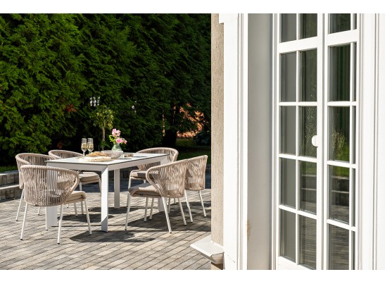 "Венето" обеденная группа на 6 персон со стульями "Милан", каркас белый, роуп бежевый в Ростове-на-Дону