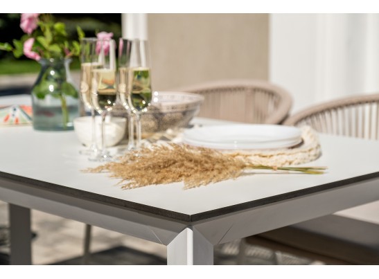 "Венето" обеденная группа на 6 персон со стульями "Милан", каркас белый, роуп бежевый в Ростове-на-Дону